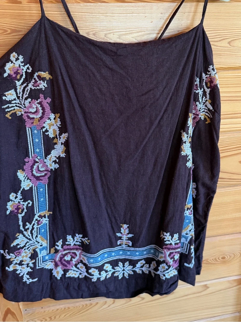 Free People sightseer embroidered linen set, large, espresso combo